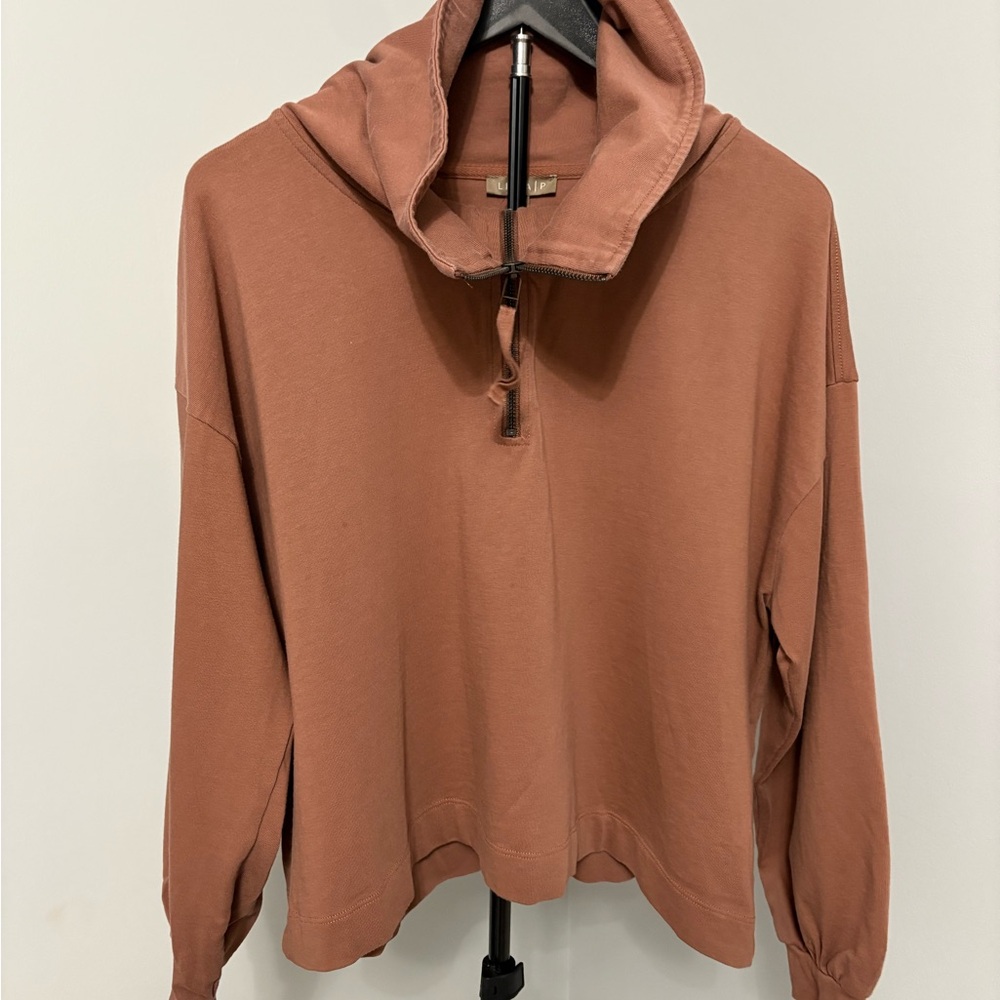 Lilla P Seasoft Half Zip Pullover Sweatshirt in Rust Clay | Relaxed Fit L - Picture 3 of 8